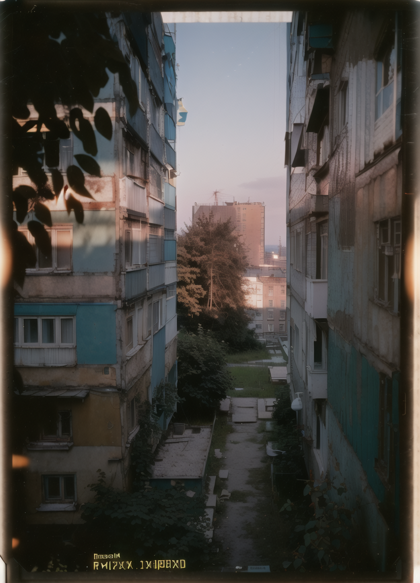 14077-1019758641-view from window, yard with large buildings, russianebenya, sunny day, trees and bushes, movie still, 30mm lens, polaroid, analo.png